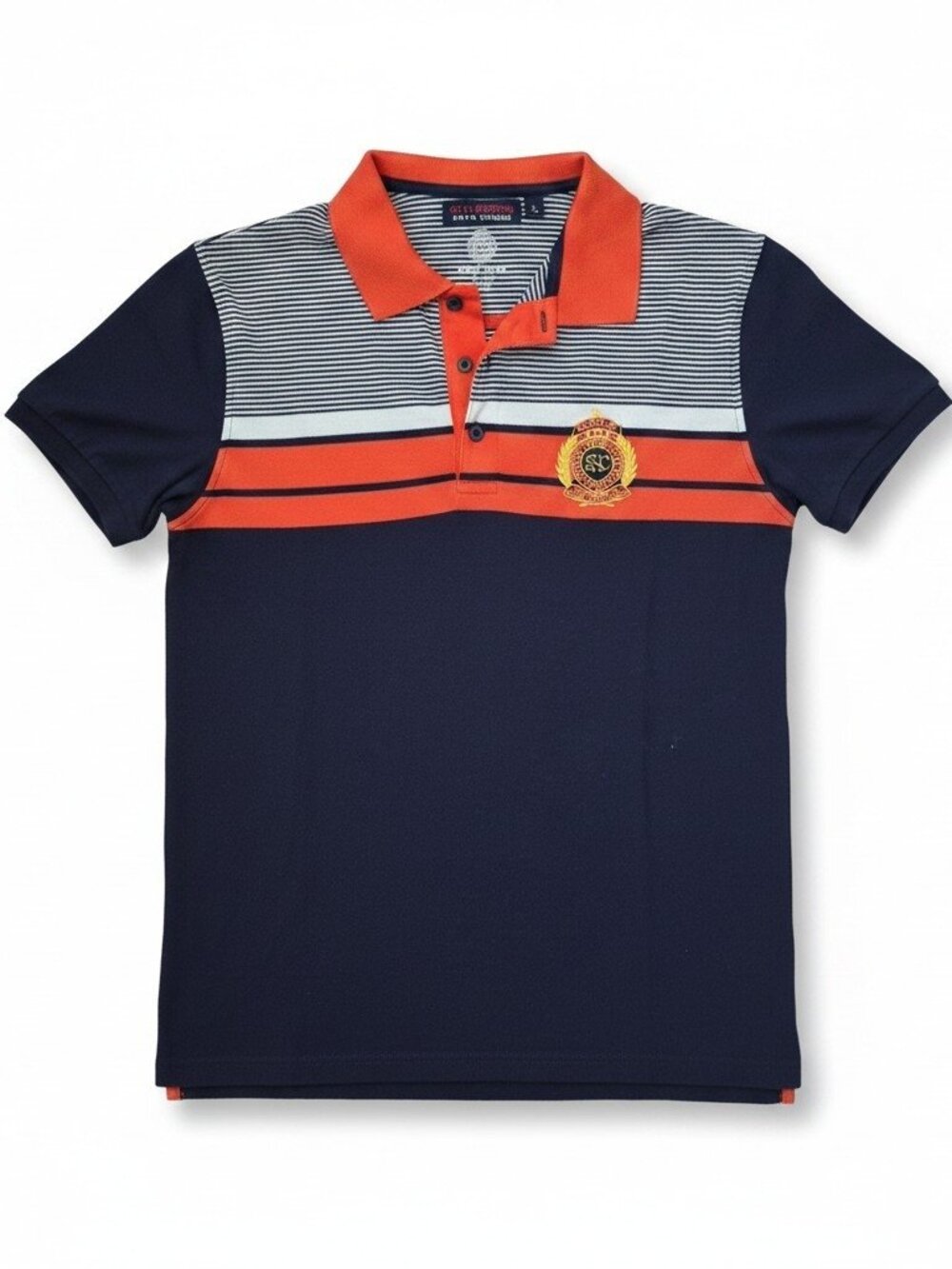 Scapa Sports "Royal Member Polo Team" , Orange & White Striped Polo Shirt Size M